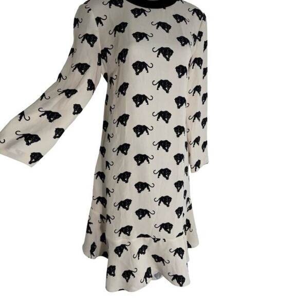 A.L.C. Womens Tiger Print Dress Round Neck Long Sleeve Ruffle Hem White Size S - Picture 3 of 8